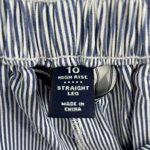 Lands' End Pants Women's Sz 10 Blue White Striped High-Rise Straight Leg Stretch - Picture 9 of 11
